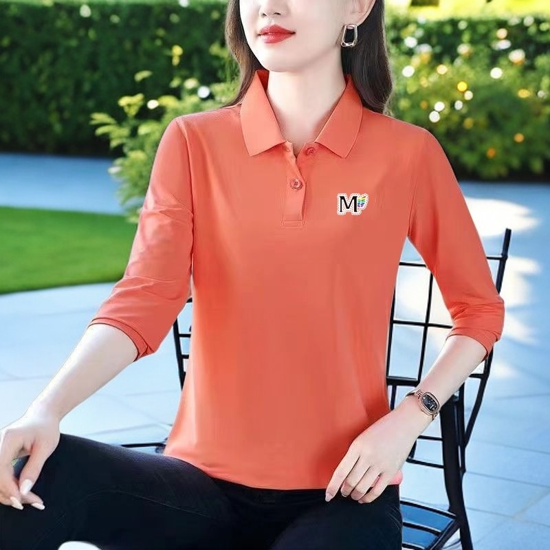 【芭拉婷】春秋长袖休闲女士韩版遮肚翻领polo大码显瘦气质洋气时