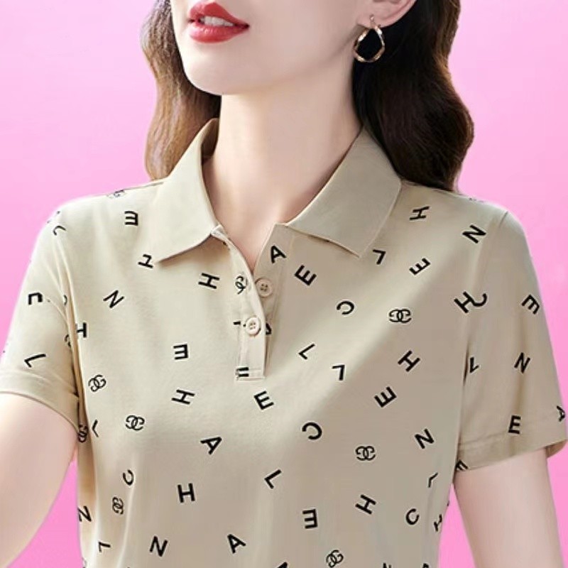 中老年妈妈夏装T恤短袖女2025年夏新款印花POLO衫大码打底体恤衫