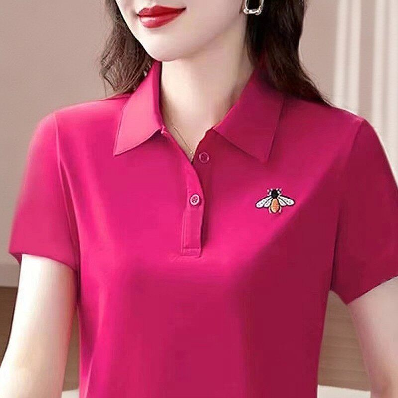 洋气妈妈穿夏装印花翻领短袖减龄T恤中老年人女装大码休闲POLO衫