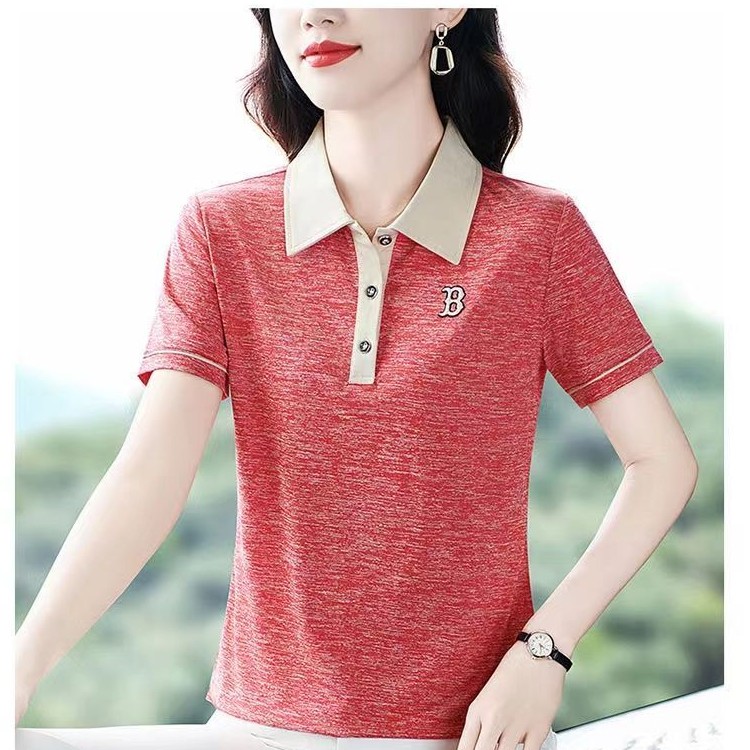 【芭拉婷】翻领polo衫夏季新款拼色短袖T恤女显瘦妈妈简约百搭时