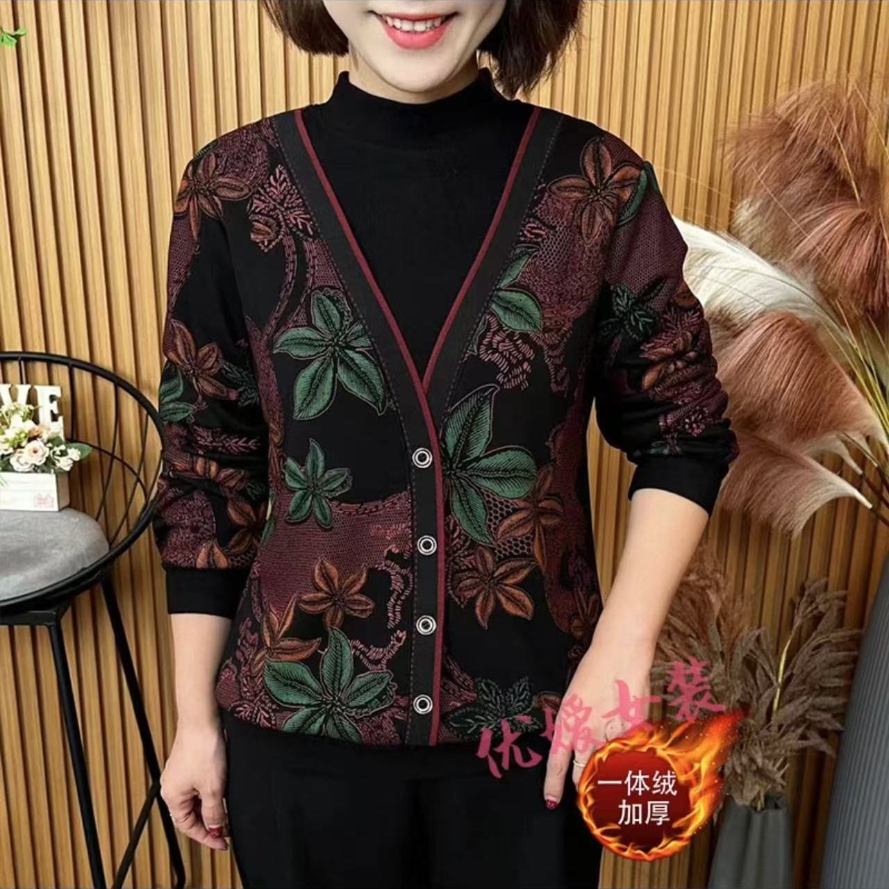 【复合6氨超柔】秋冬保暖时尚高档假两件新款半高领花色长袖上衣