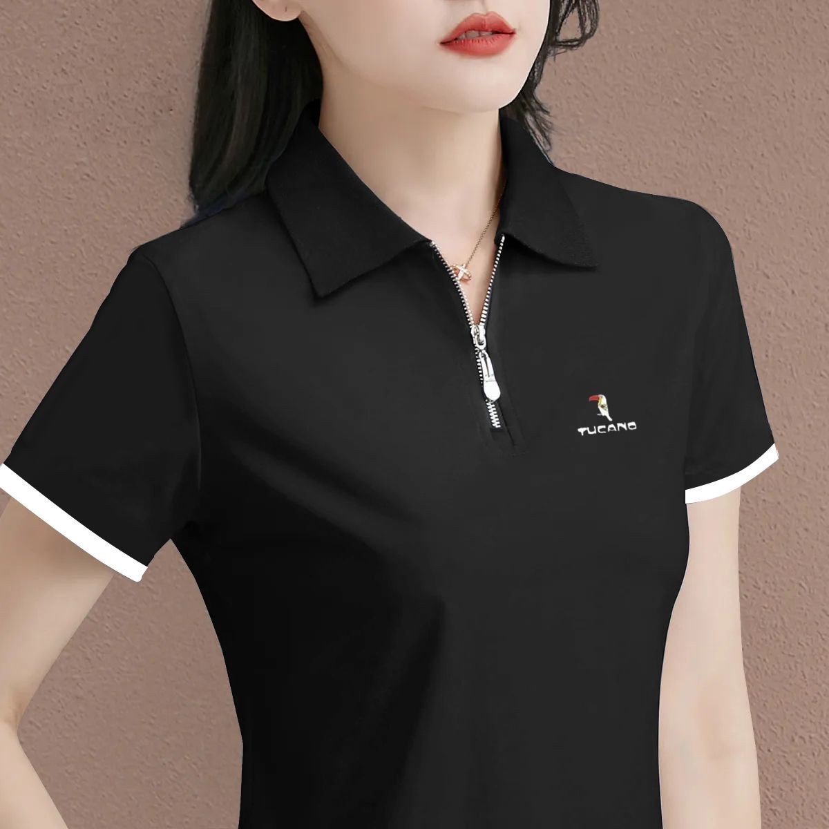 短袖t恤女洋气大码妈妈女装2026夏季时尚拉链Polo衫宽松中年上衣