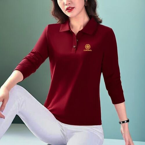 【芭拉婷】大码薄款长袖t恤女春秋季新款时尚休闲翻领印花polo领