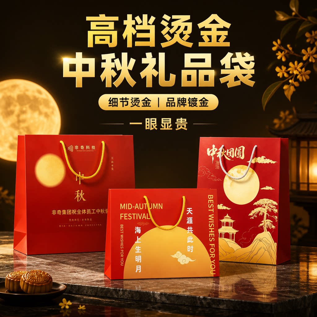 中秋节月饼手提袋礼品袋定制烫金印logo2026新款礼盒包装纸袋子