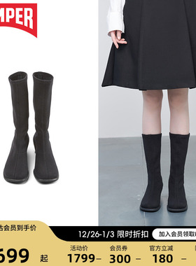Camper看步女鞋Dina复古高跟长筒袜靴小猫跟短靴时尚弹力瘦瘦靴