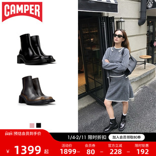 Camper看步女靴Pix London黑色经典中筒靴增高厚底皮时尚皮靴