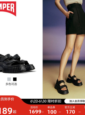 Camper看步女鞋BCN新款夏季厚底凉鞋女外穿魔术贴黑色休闲松糕鞋
