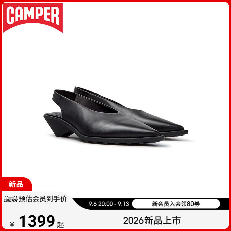 【新品】Camper看步女鞋Anita黑色尖头浅口单鞋坡跟时尚通勤皮鞋图片