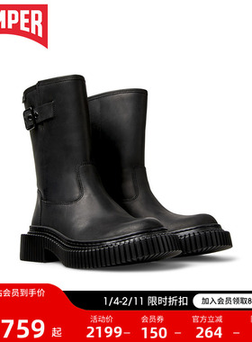 Camper看步女靴Pix Berlin时尚黑色经典中筒靴英伦风增高骑士靴