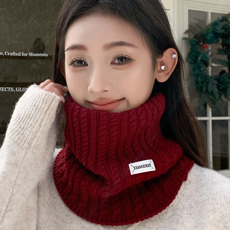 韩版纯色围脖女士秋冬季高级感针织防风面罩骑行防寒百搭挂耳脖套