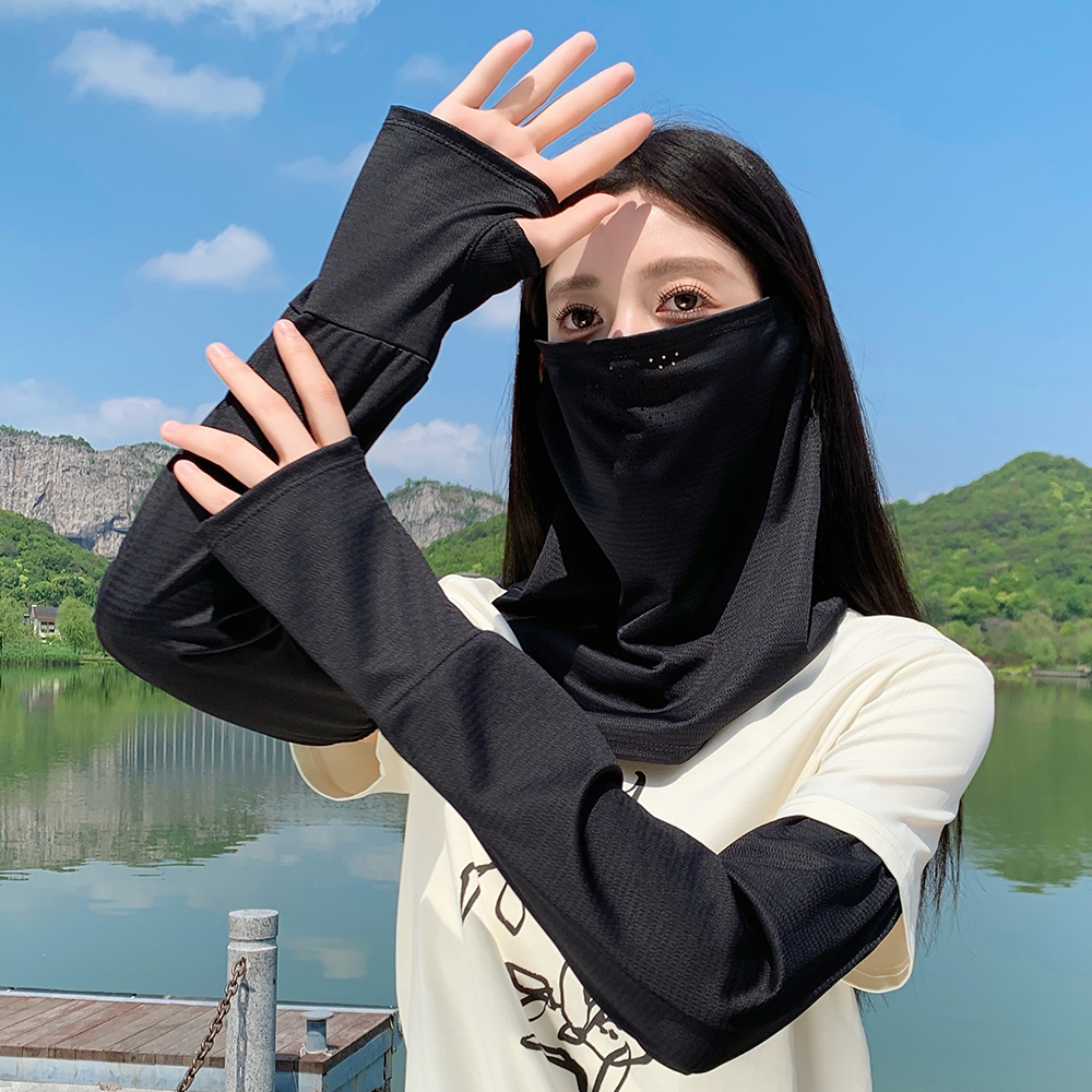 二件套冰丝全脸防晒护颈挂耳面罩