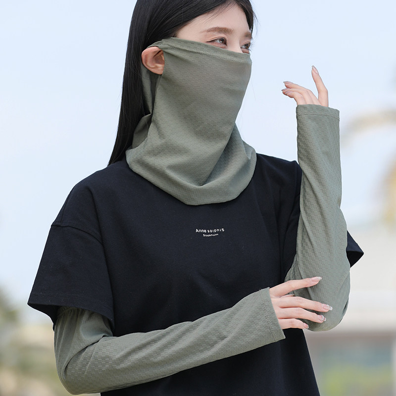 挂耳防晒面纱男女户外袖套夏季围脖面罩登山防风冰丝骑行钓鱼面巾