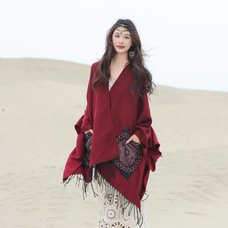 云南民族风草原披肩保暖午睡神器斗篷大围巾波西米亚旅行穿搭1016
