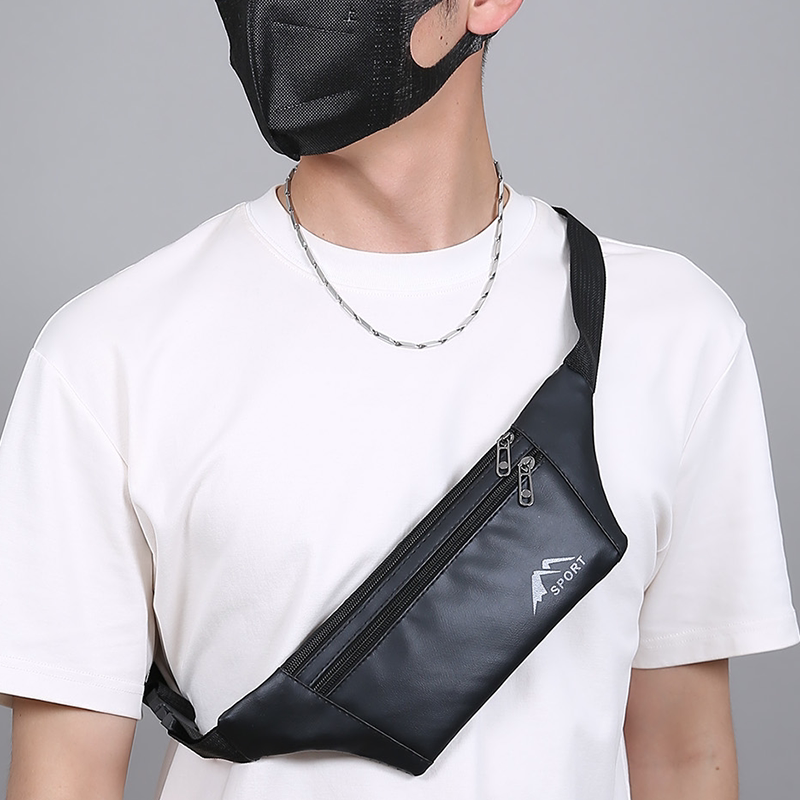 新款男士运动胸包多功能防水跑步手机腰包休闲简约斜挎包轻薄透气