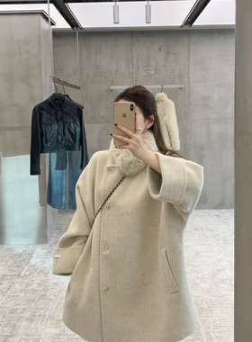 EASE-版大牌斗篷加厚羊毛外套(配可拆仿毛毛领)（含90羊毛）e25d0