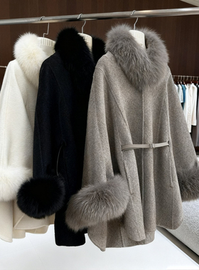 TOO家-女羊毛外套(配可拆卸狐狸领毛腰带)（含100澳毛）250911338