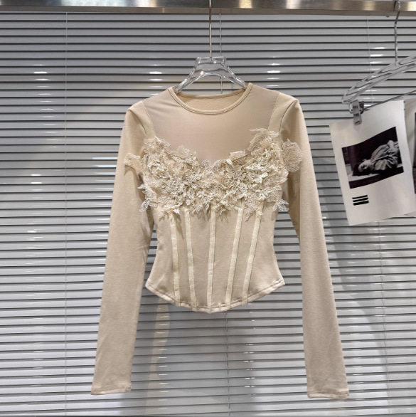 2026春季新款甜辣蕾勾花鱼骨内收腰加绒打底衫T恤衫小衫,女装/女士精品,T恤,淘宝优惠券,粉丝福利购,淘宝优惠卷