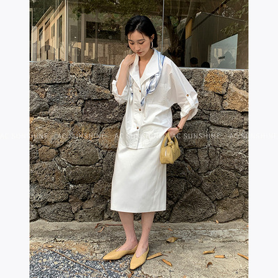 AC SUNSHINE浮光都市缎光质感简约现代通勤直筒设计风韩式半身裙