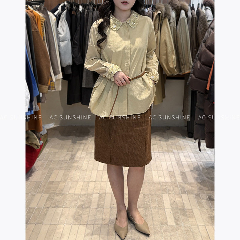 月光碎在领口立体花朵蕾丝领氛围感通勤衬衫女H19520