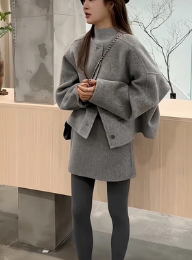 Y.JIA 伊嘉-短款毛呢外套+高腰百搭半身裙套装（含70羊毛）88008-