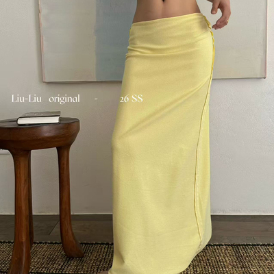 Liu-Liu-26年早春设计感开叉毛边半身裙26092