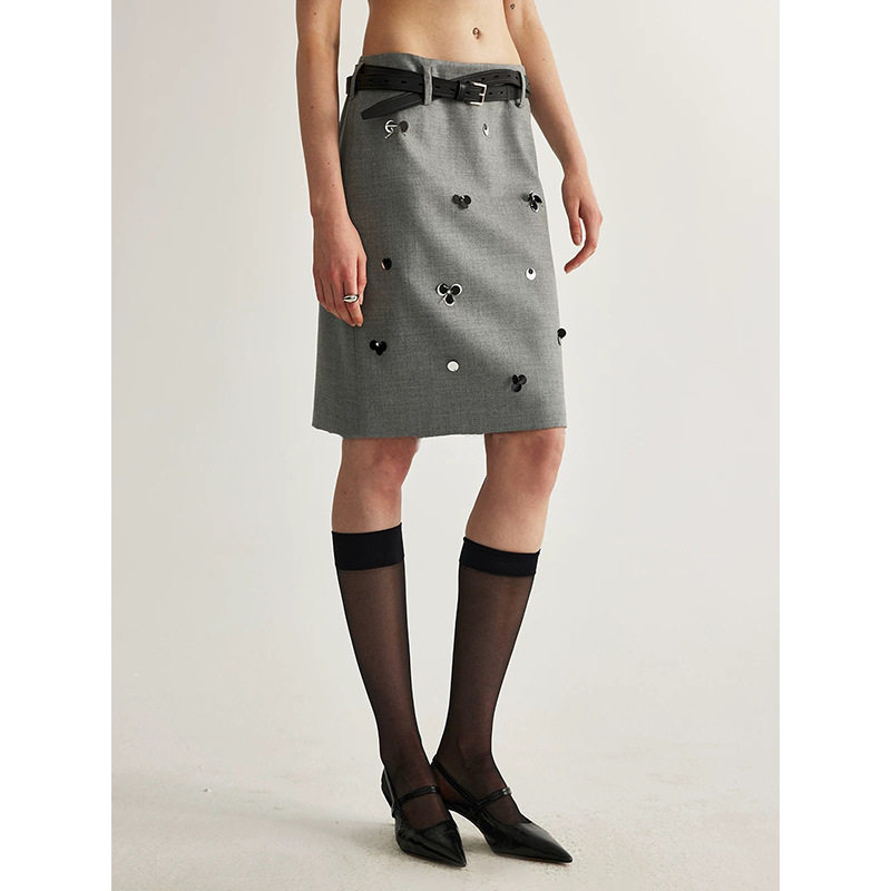 现货厂家 新款钉珠气质灰色重工半裙西装半身裙 女,女装/女士精品,半身裙,淘宝优惠券,粉丝福利购,淘宝优惠卷