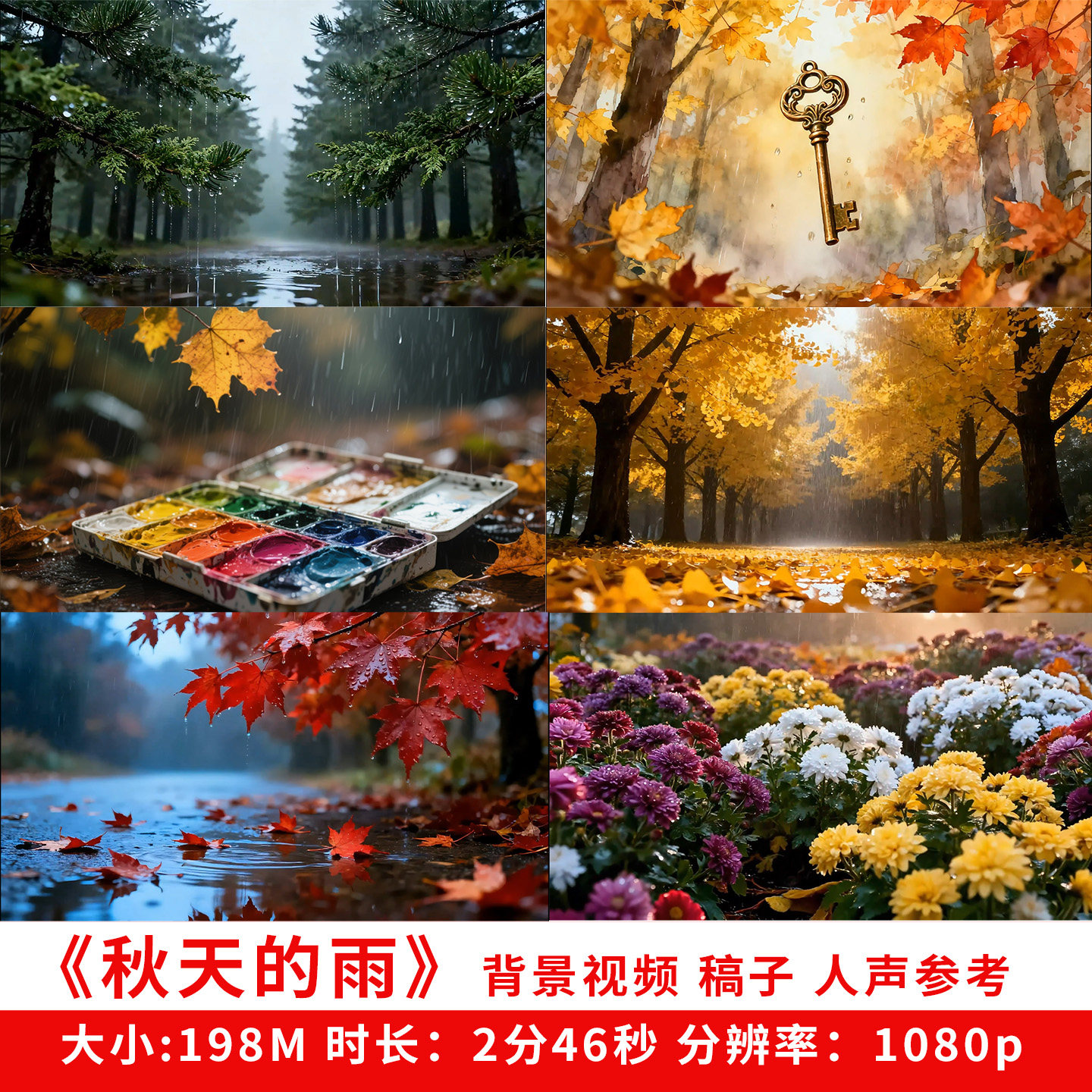 秋天的雨朗诵背景视频课文素材公开课LED大屏幕演讲朗读ppt公开课