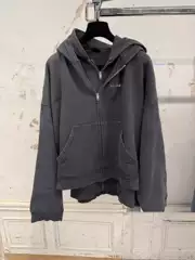 Top-Tier Version! Paris Style 26Fw Coke Wave Embroidery Faux Two-Piece Washed Loose Zipper Hoodie