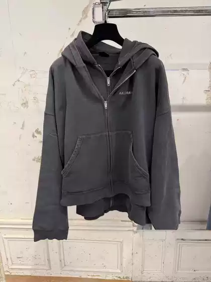 Top-Tier Version! Paris Style 26Fw Coke Wave Embroidery Faux Two-Piece Washed Loose Zipper Hoodie