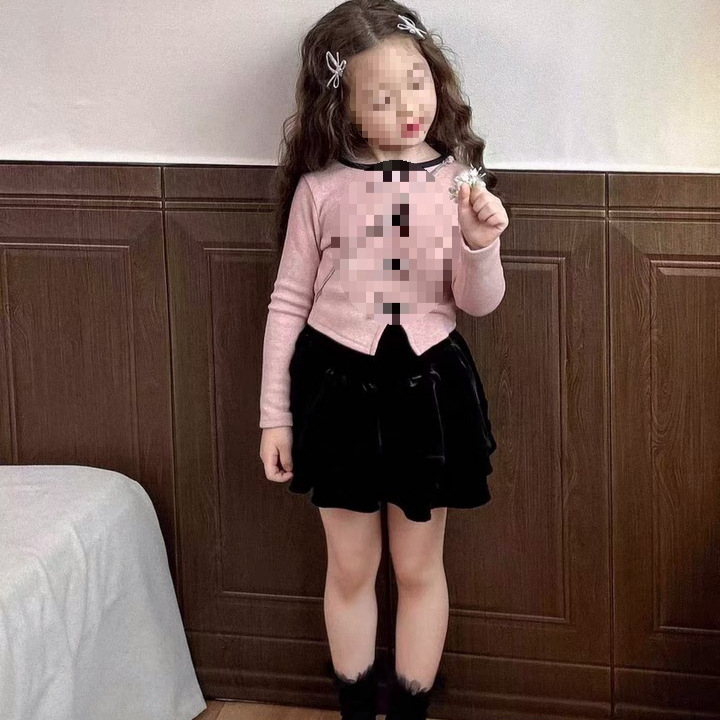 韩版女童春秋套装香风上衣蝴蝶结打底针织衫半身裙两件套0101A042