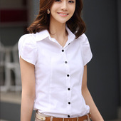 短袖 荷叶边白色衬衫 设计感小众修身 新款 衬衣百搭上衣 女2025夏秋季