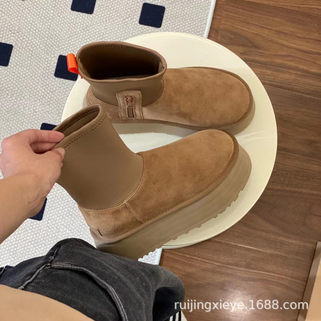 2025冬季新款雪地靴女士增高厚底弹力铅笔靴中筒靴保暖时尚女靴子