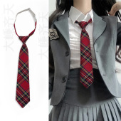 新款 领带女免打日系学院风衬衣女领带jk校服红黄格子领结女 白衬衫