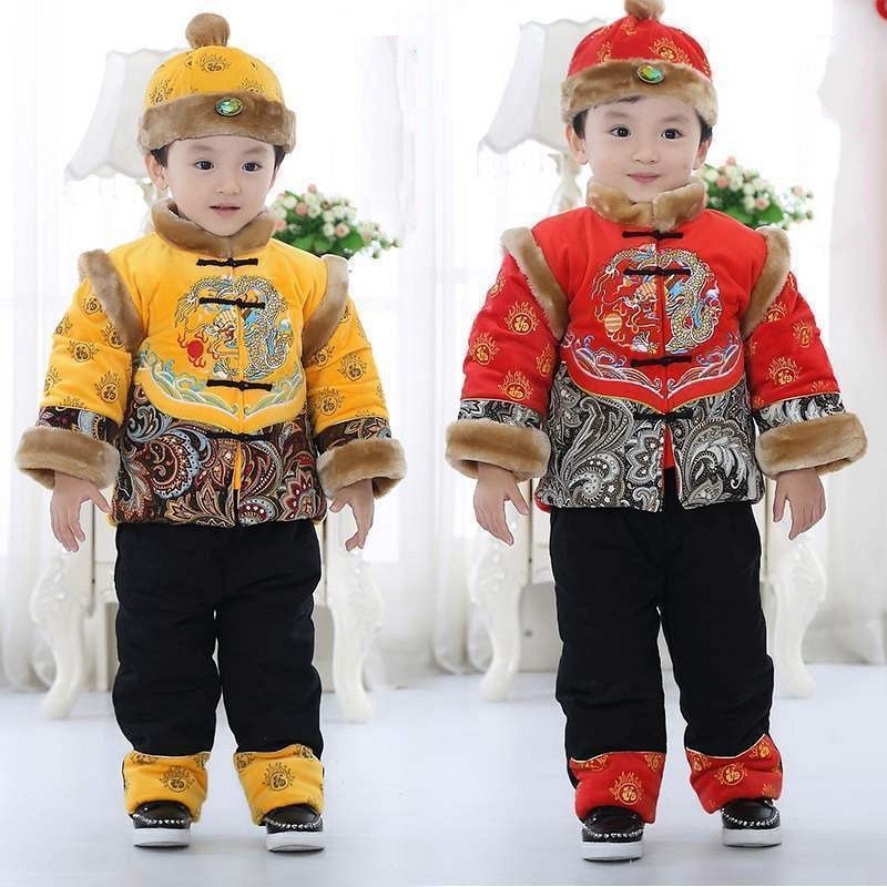 婴儿棉衣三件套装加厚男女宝宝过年唐装儿童拜年服中国风汉服冬季