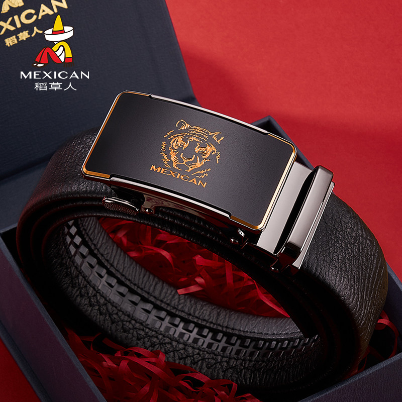 稻草人头层牛皮皮带男士真皮自动扣裤带2025新款商务百搭腰带正品