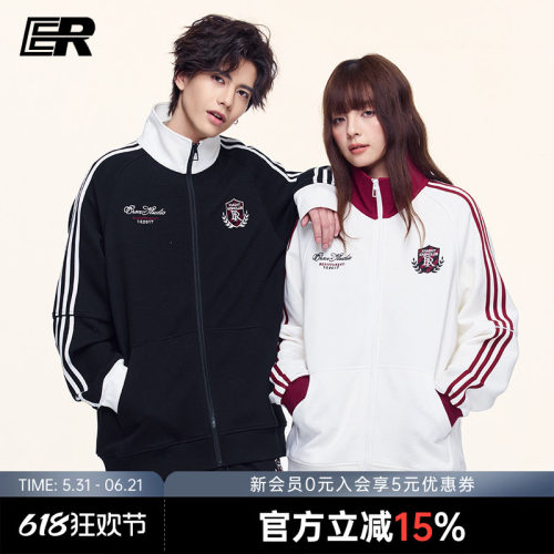 ER泽西风徽章华夫格条纹撞色卫衣