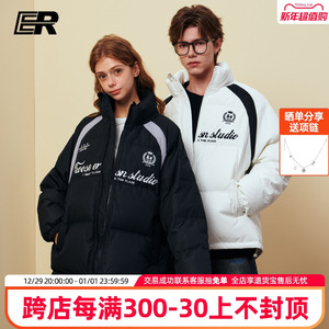 ER插肩袖美式羽绒服男女冬季学院风潮牌宽松90白鹅绒保暖面包服