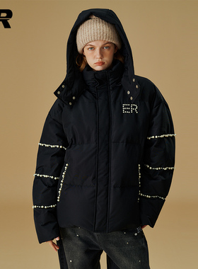 ER珍珠羽绒服男2026冬季潮牌美式加厚连帽白鸭绒休闲情侣装女