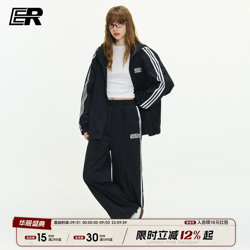 ER运动风三条杠防晒裤子男2026春秋潮牌美式户外登山防晒服套装图片
