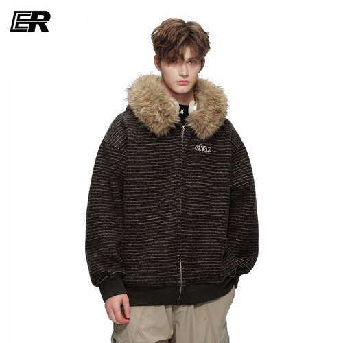 冬季男款连帽拉链条纹卫衣