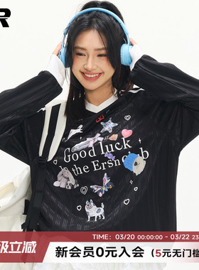 【张函瑞】ER萌宠乐园V领长袖t恤泽西风潮牌美式户外运动情侣球服