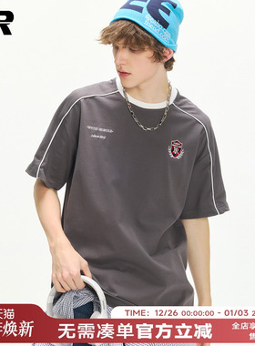 ER美式撞色短袖2026夏季新款潮牌复古圆领宽松T恤上衣男女同款