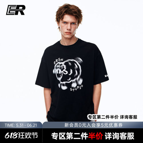 【明星同款】ER虚幻小羊印花短袖T恤男2026夏季新款美式情侣