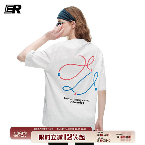 小众印花落肩宽松短袖T恤女