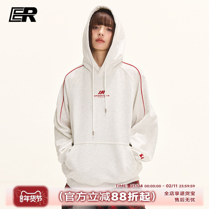 ER侧条纹插肩袖星星眼绣花卫衣2026秋美式复古潮牌休闲运动连帽衫,男装,卫衣,淘宝优惠券,粉丝福利购,淘宝优惠卷