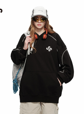 ER美式休闲风运动宽松重磅连帽卫衣男女2026春季新款潮牌情侣外套