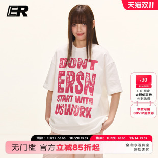 圆领T恤2025夏潮牌美式 ER斑驳字母短袖 高街宽松 陈奕恒同款