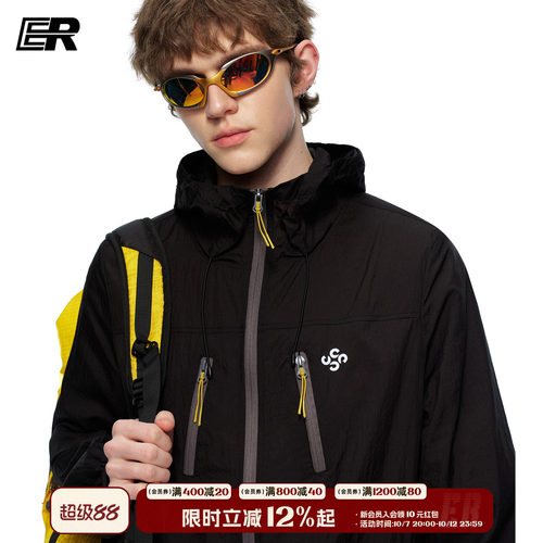 ER户外徒步登山运动潮流连帽防晒服男UPF50透气排汗机能外套