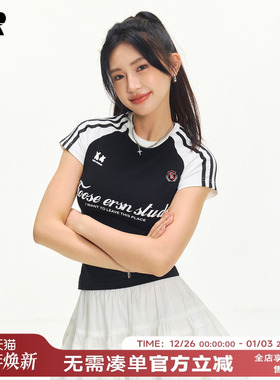 ER条纹插肩短袖t恤女2026夏季潮牌新款短款修身显瘦辣妹半袖上衣