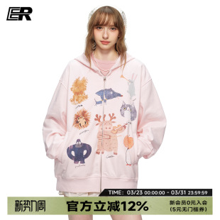 潮牌宽松休闲情侣装 卫衣男女春季 印花连帽开衫 ER可爱童趣萌宠美式